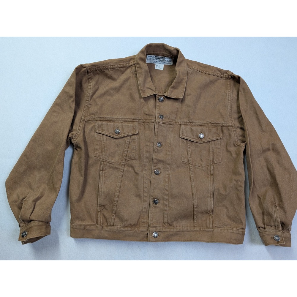 Todays News Mens Denim Jacket Sz L Vintage Trucker Cotton‎ Canvas Brown